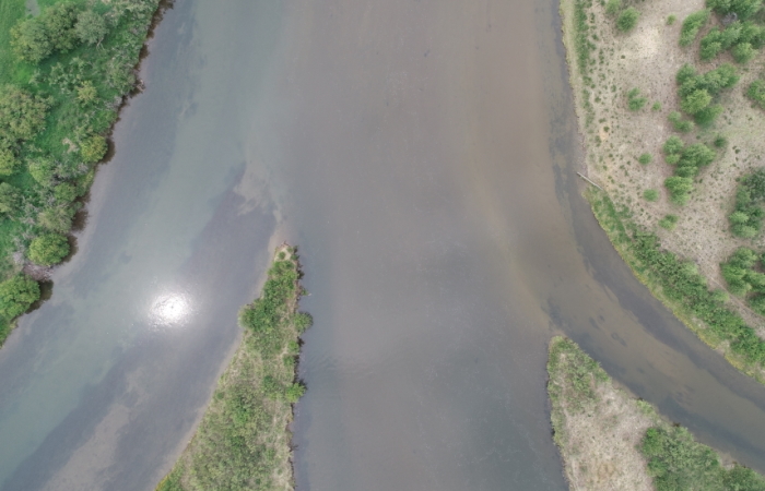 Image acquired from a sensor mounted on a UAS showing the confluence of the Blue and Colorado rivers