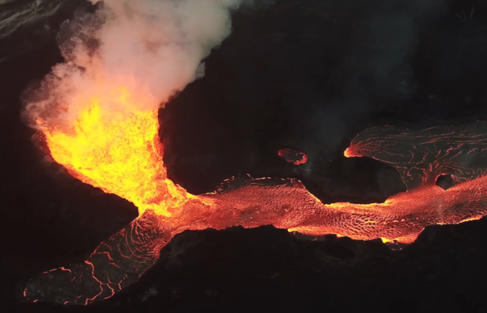 Image of the active lava flow at night taken from a UAS mounted sensor