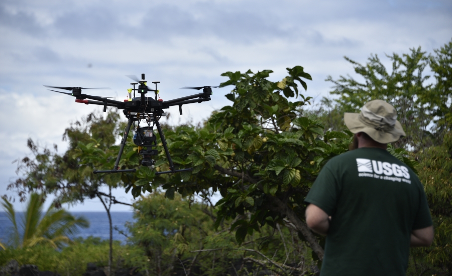 NUSO researcher Todd Burton flying a Matrice mounted with a LiDAR sensor at the Pu'uhonua O Hōnaunau National Historical Park