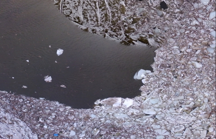 Closeup of the orthophoto mosaic generated from the UAS collected data showing the end of the ice jam