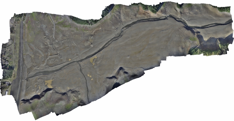 Orthophoto mosaic of the Fall Creek Lake study site generated from the UAS acquired imagery